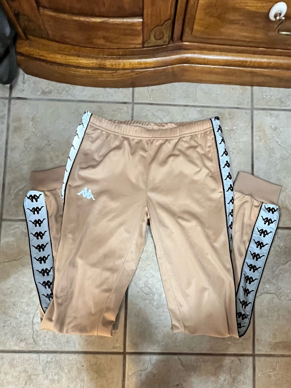 Kappa Kids Tan Joggers with Logo Tape